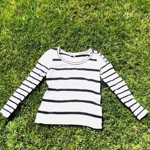 Loft black & white stripe sweater - button accent
